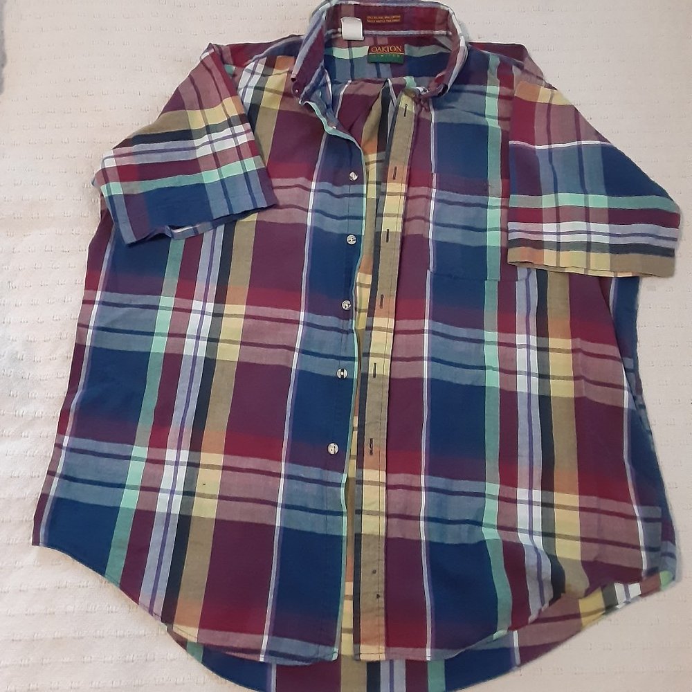 Oakton Limited Red Blue Yellow White Plaid Button Down Shirt size XL - Picture 2 of 10